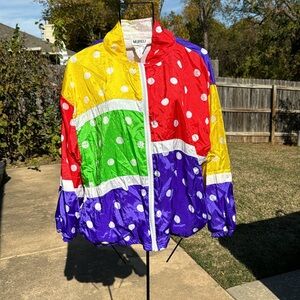 LNOS Vintage Loud Silky Polka Dot Zip Up Lined Jogging Jacket M
